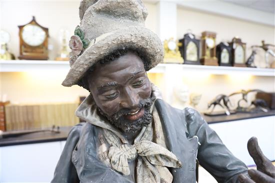 A Goldscheider cold painted terracotta bust of a banjo player, 30in.